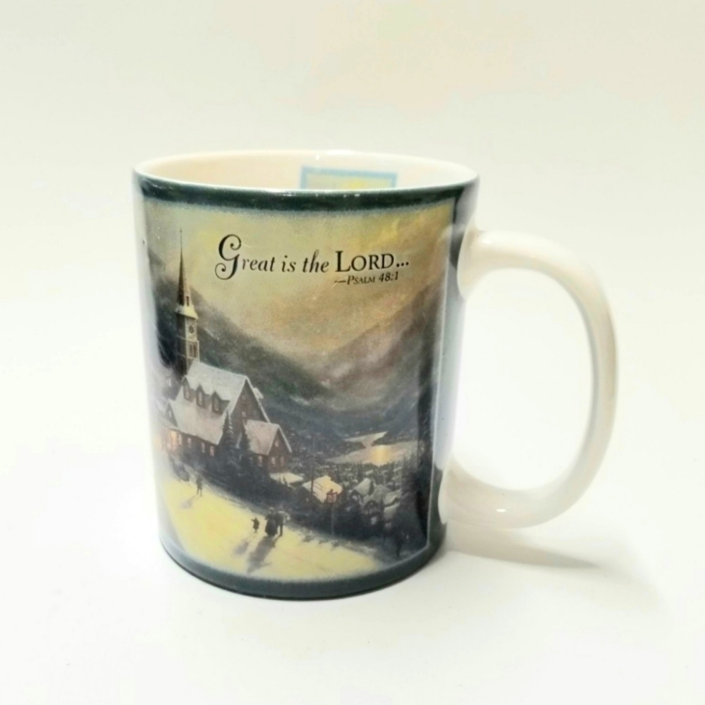 Thomas Kincade Great is the Lord Mug Moonlit Village 2004 Christian Coffee‎